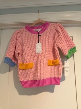 NWT English Factory Pink Colorblock Knit Sweater with Bright Trim